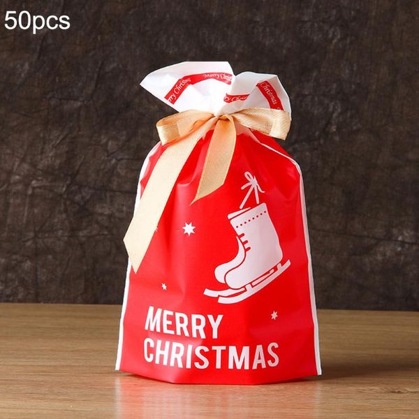 

50pcs christmas candy cookies packing bag new year gift bag xmas santa claus gift biscuits plastic bags for party decor