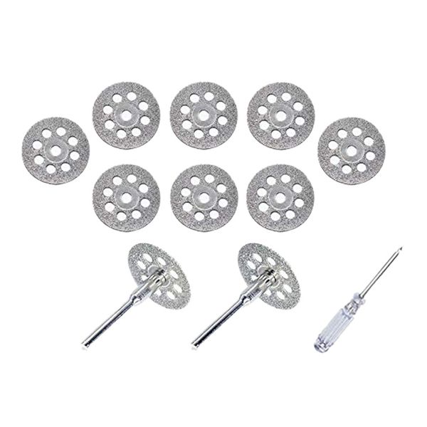 

diamond cutting wheel(22mm)10pcs with 402 mandrel(3mm)2pcs and screwdriver for dremel rotary tool