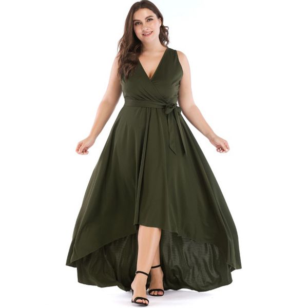 

women's clothing casual dresses 2019 summer plus size solid color deep v-neck vintage ruffle office vest long evening dress jumper skir, Black;gray