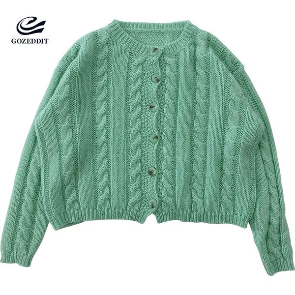 

gozeddit ins моды influencers свитер женщины twist pattern сыпучие o-образный вырез кардиган конструктора марка перемычка, White
