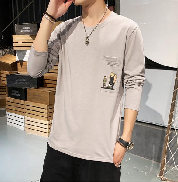 

2019 spring and summer new mens designer t-shirts long-sleeved t-shirt korean version of fashion round collar bottom shirts m-3xl