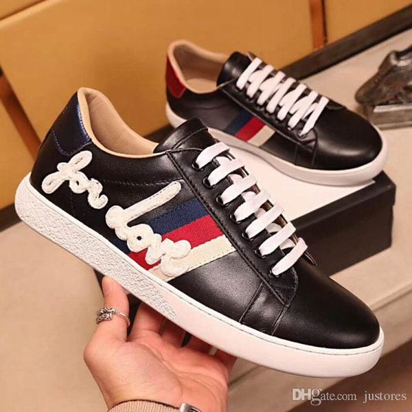 

2018 man designer shoe ace embroidered low-sneakers for love valentines day italian luxury shoe woman casual shoes large size 35-46, Black