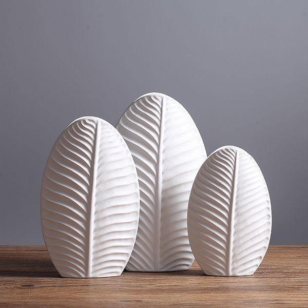 Modern Leaf Shape Flower Vase Nordic Decorative White Ceramic Vase