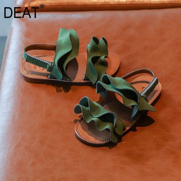

deat] 2020 new spring summer ruffles children pu leather hook flat sandals for women shoes fashion tide 10i471, Black