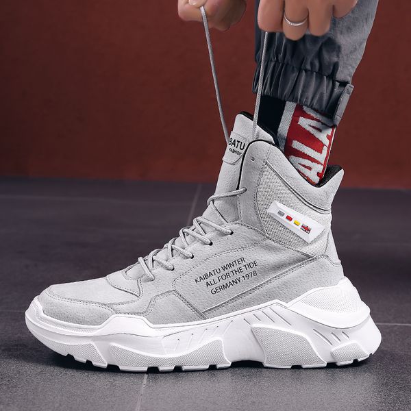 

snow boots autumn winter men casual ankle boots men leather lace-up shoes platform shoes botas hombre, Black