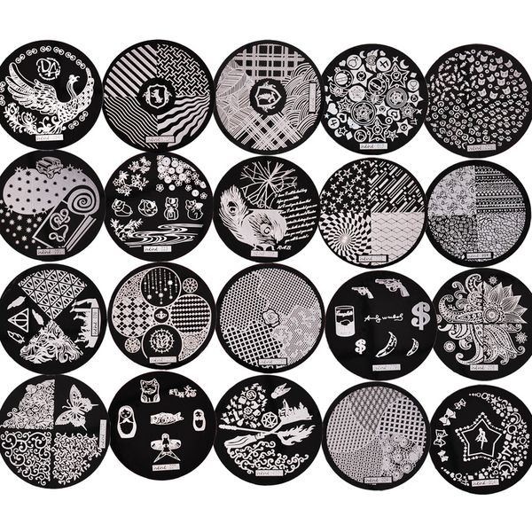 

nail art template round shape stainless steel 36 designs mix pattern image stamping plate manicure polish transfer stencils