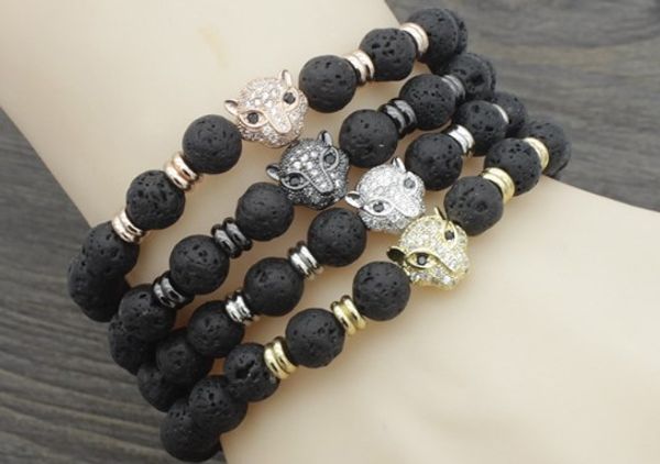 

8mm vg422 leopard silver gold copper micro pave cz zircon cubic zirconia bracelet black volcanic lava stone buddha yoga bangles