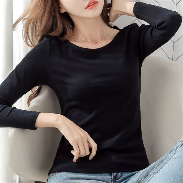 

early autumn long sleeve t- t- shirt women's 2019ins fashionable slim all-match solid color thin base shirt, White