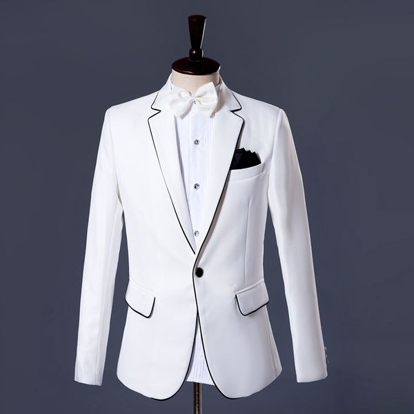 

mens white formal wedding dress suit stage show costume outfits groom slim fit blazer jacket pants office party two piece set, White;black