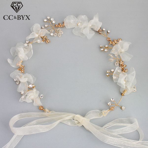 

cc garland crwons hairbands wreath engagement wedding hair accessories for bridal princess jewelry roamntic yarn flower hx100, Golden;white