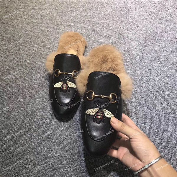 

designer leather loafers fur muller slipper with buckle fashion luxury designer women shoes princetown ladies casual mules flats shoes, Black