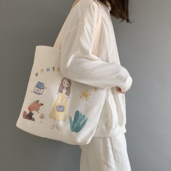 

canvas tote bag for women 2020 large capacity eco shopper korean shoulder harajuku shopping bags cotton cloth white handbags