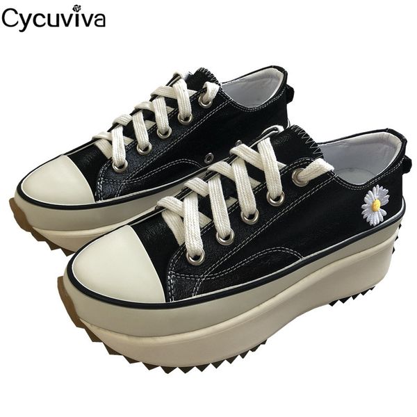 

новый thick sole daisy женская обувь из натуральной кожи черного платформы повседневная обувь женщина runway outwear кроссовки женщины botas, Black