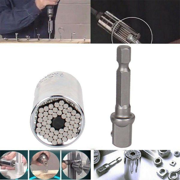 

2 pcs 7-19mm gator grip universal socket wrench w/ power drill adapter tool