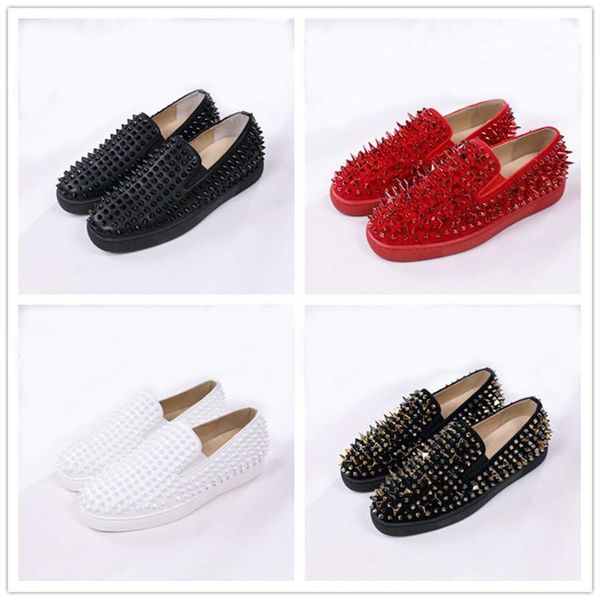 

designer shoes roller-boat men's flat loafers red bottom platform casual spikes women sandal spikers trainers 35, Black