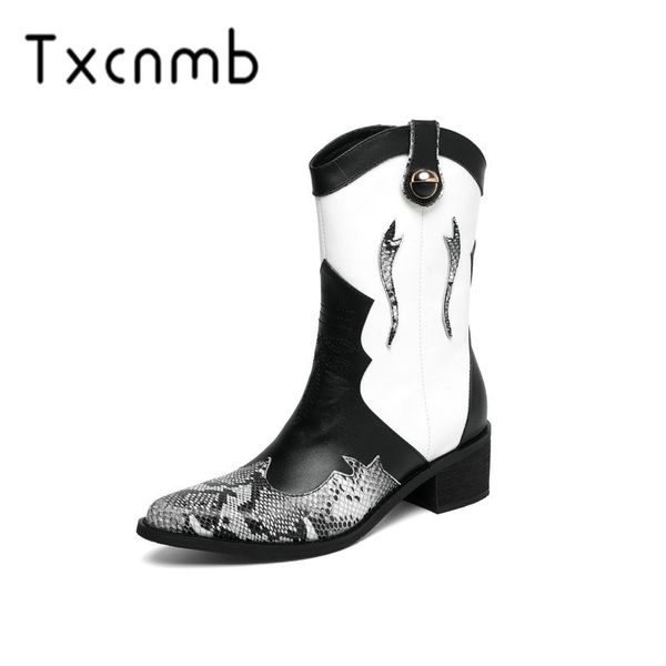 

txcnmb black women mid calf boots genuine leather high heels autumn winter motorcycle boots high heels ladies shoes woman