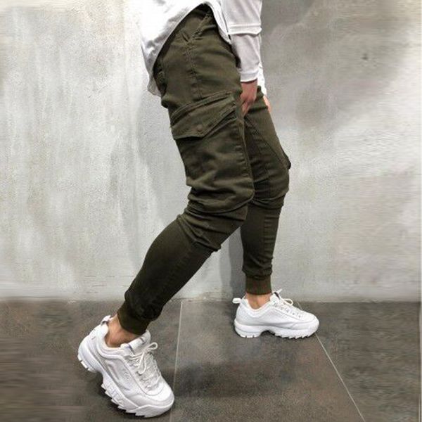 

mens casual pants sweatpants new male slim pure color trousers joggers bodybuilding fitness track pocket feet pants, Black;blue