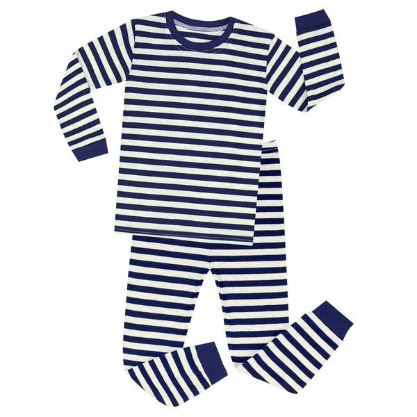 

kids dark blue gray striped pajamas children red white stripe sleepwear chirstmas pyjamas boys girls pijamas for 2-8 years y200704, Blue;red
