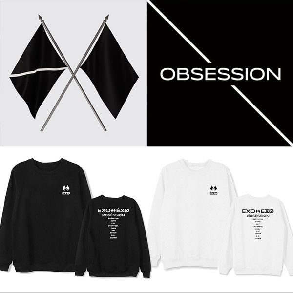 

kpop exo obsession sweatshirt women harajuku casual tracksuit loose hoodie number printed korean sweatshirts, Black