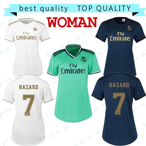 

women jerseys 2020 real madrid home #7 hazard soccer jerseys 19/20 female away blue soccer shirts third green customized football uniforms, Black;yellow