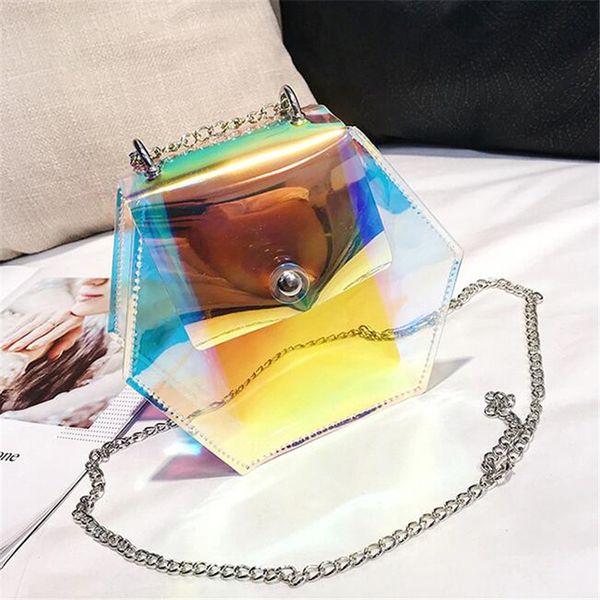 

2019 new trend radiation lady pvc transparent package chain beach bag messenger bag