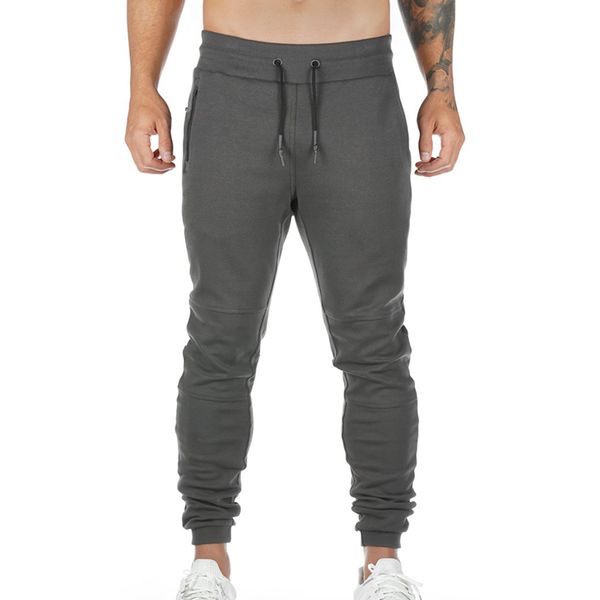 

solid men's gym joggers drawstring waist casual pant zipper pockets sport trousers full length sweatpants track pants streetwear, Black