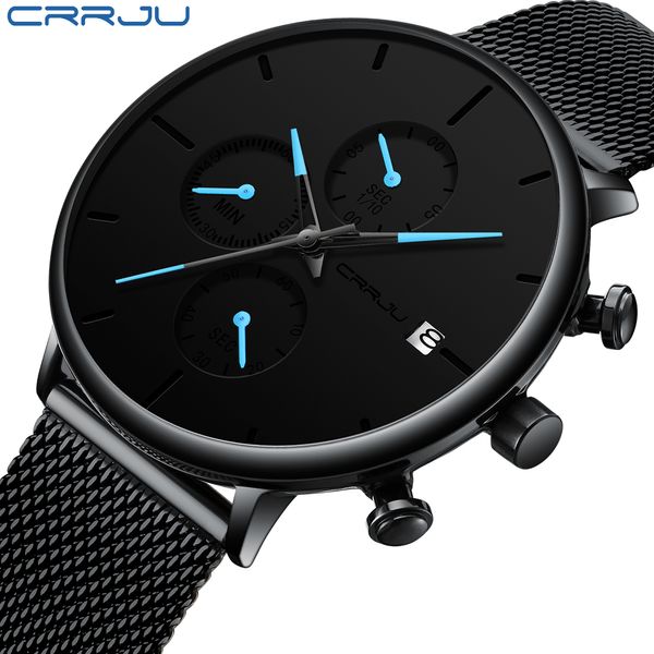 Data de moda Mens Crrju assiste a marca Top Brand Luxury impermeável Sport Watch Men Slim Dial Quartz Assista Casual Relogio Masculino