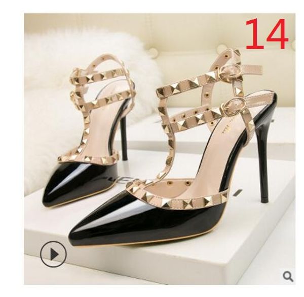 

2017 дизайнер женщин высокие каблуки ну вечеринку мода заклепки девушки сексуальные остроконечные туфли танцевальная обувь свадебные туфли с, Black
