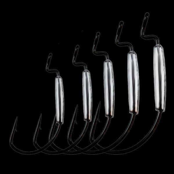 

walk fish 5pcs/lot fishing soft worm hook with lead wide belly black nickel soft lures hooks grub texas rig barbed fishhook