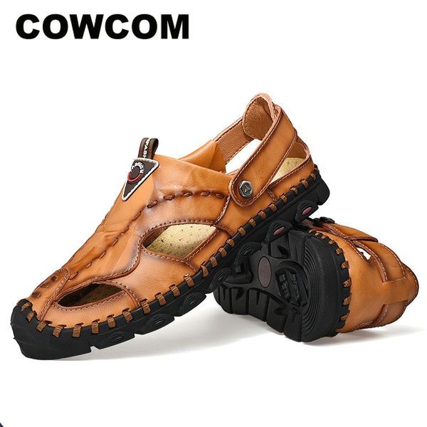

cowcom large 2019 new summer sandals breathable wear-resistant baotou beach shoes non-slip leather sandals clk-7580, Black