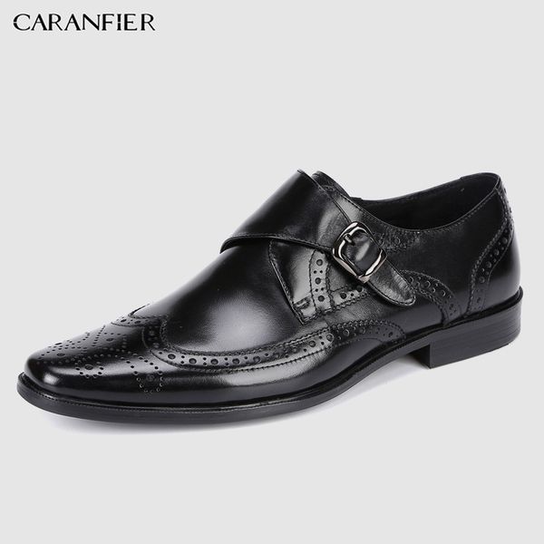 

caranfier men's business dress genuine leather shoes solid spring autumn breathable pointed toe oxford shoe plus size 37-46 2019, Black