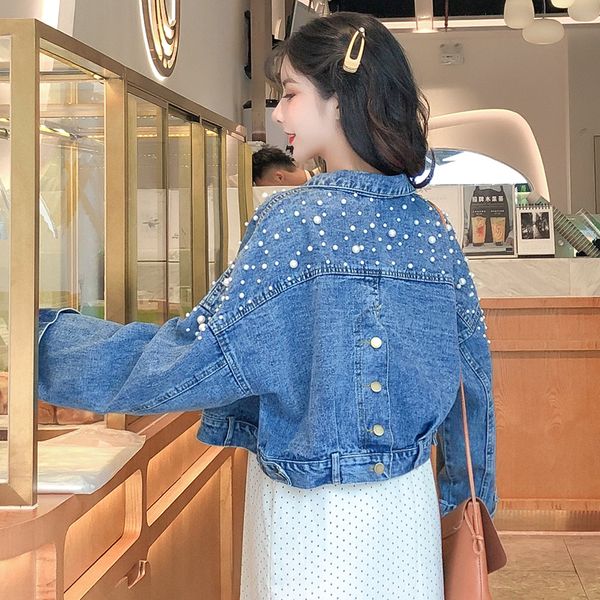 

2019 mulheres primavera e no outono de manga longa de bolso jaqueta jeans mulheres soltas jaqueta retro jeans feminino, Black;brown