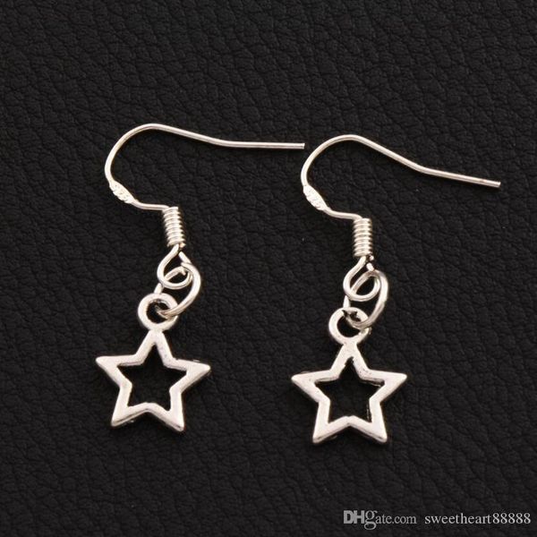 

small open star earrings 925 silver fish ear hook 50pairs lot antique silver dangle chandelier e138 9.8x26.5mm