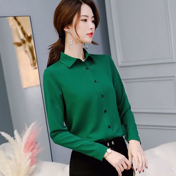 

new 2019 spring qualities women shirts office lady formal party long sleeve slim collar blouse female solid shirt, White