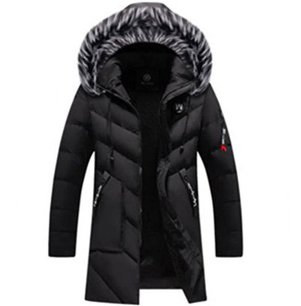 

mens designer solid parkas fashion thick plus size winter jacket luxury faux fur collar mens coats, Black