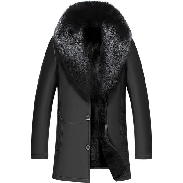 

winter sheepskin leather jacket real natural fur coat men fur collar men jacket cuero genuino jf-161879 yy302, Black