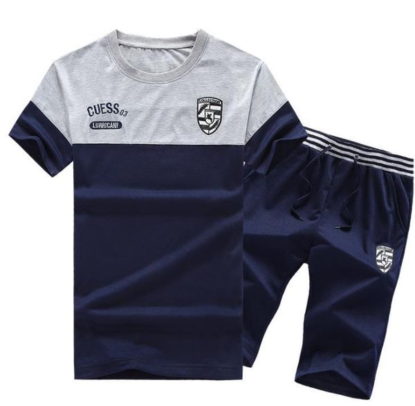 

mens fashion sports tracksuits designer short sleeve tshirt fifth pants 2pcs clothing sets running panelled sportswear, Gray
