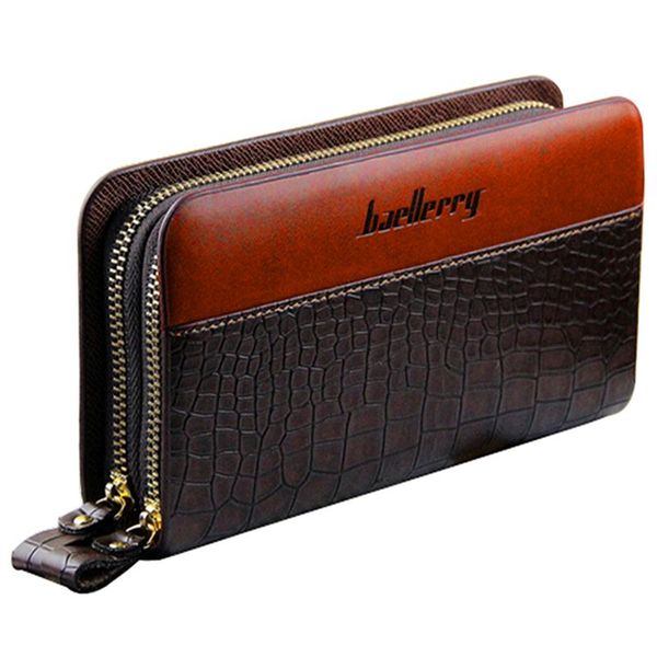 

baellerry crocodile pattern long wallet double zip men, brown, Red;black