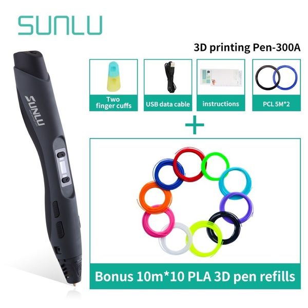 

sl-300a 3d printing pen 4 colors with 10m/10rolls pla filament 1.75mm children dooling 3d pens low teperature gift box set, Black;red