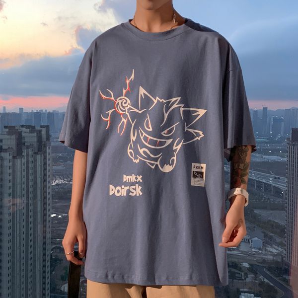 

2020 summer new couple loose large size printed short-sleeved t-shirt fashion casual wild round neck pullover black / red / blue, White;black