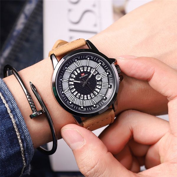 

hollow calendar display dial men watch breathable leather strap watch men waterproof quartz wrist fashion relogio masculino, Slivery;brown