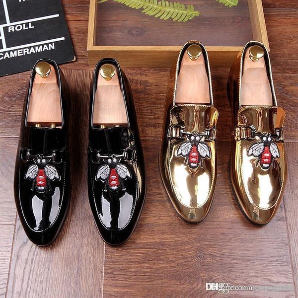

new 2018 arrival women's fashion casual shoes gold/black glitter leisure slip embroidery loafers shoes man party weeding dress sho