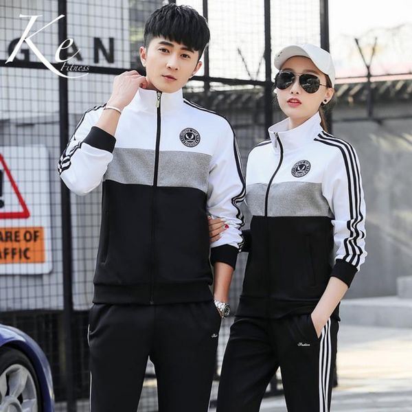

ke spring and autumn sport set men and women school tracksuit couple love sport long sleeve two-piece big size plus extra 5xl, White;black