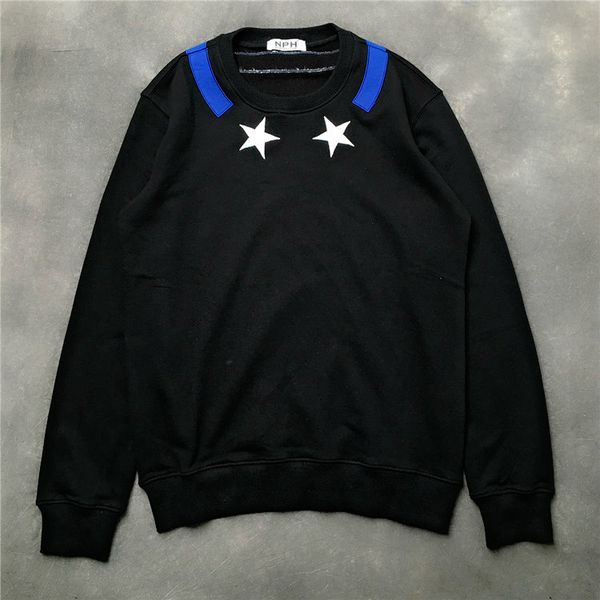 

мужские дизайнерские толстовки givh26 новый модный бренд роскошные трехмерные красные и синие наклейки вышитые белый пятиугольный спутник од, Black