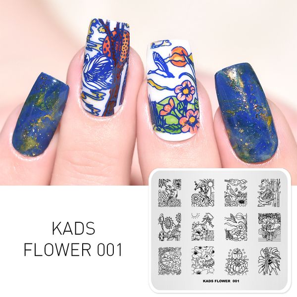 

new arrival flower 001 series sunflower & birds beauty nail tools patterns diy decoration nail art stamping plate una, Black