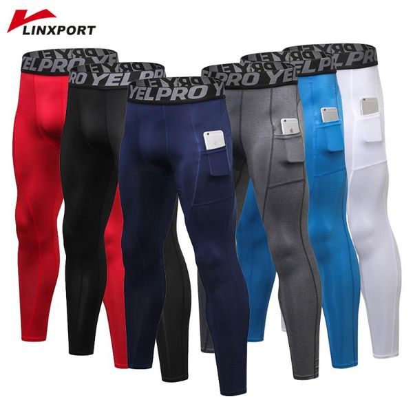 

2020 gym leggings compression tights men jogging pants mens fitness boxer running athletic training sports leggings with pocket, Black;blue