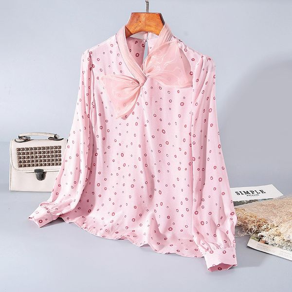 

women's blouses & shirts lapel printed stitching bow silk female irregular fashion cardigan, White
