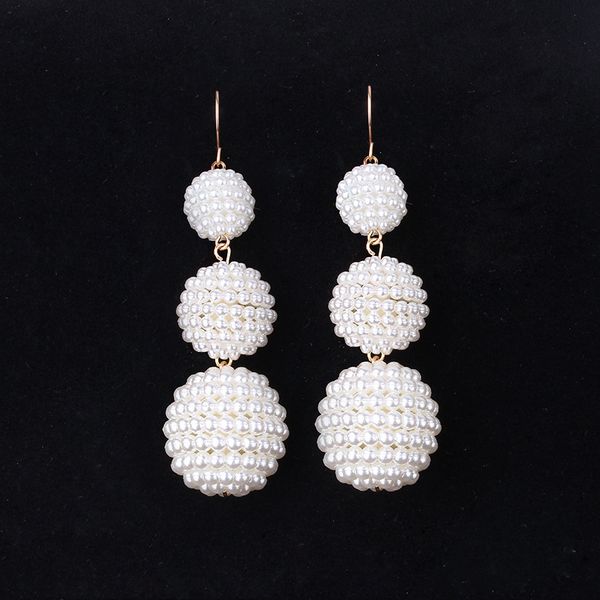 

fashion handmade jewelry long 3 balls earrings pearl beads dangle earring for bridemaids women wedding gift, Silver