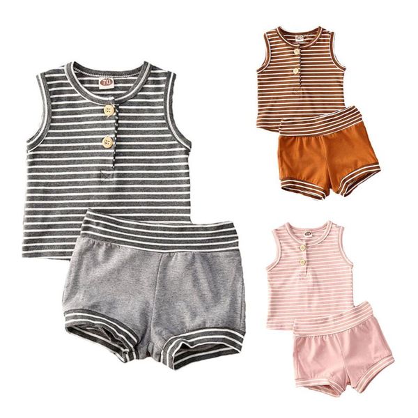 

fashion kid baby boys girls clothes cotton sleeveless striped tank +short pants summer 2pcs cute outfits set clothing, White