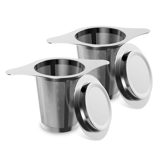 

чай infuser, из 2 с длинной ручкой из нержавеющей стали чай фильтр с крышкой и двойные ручки большая емкость для сыпучих листьев зерна чай c